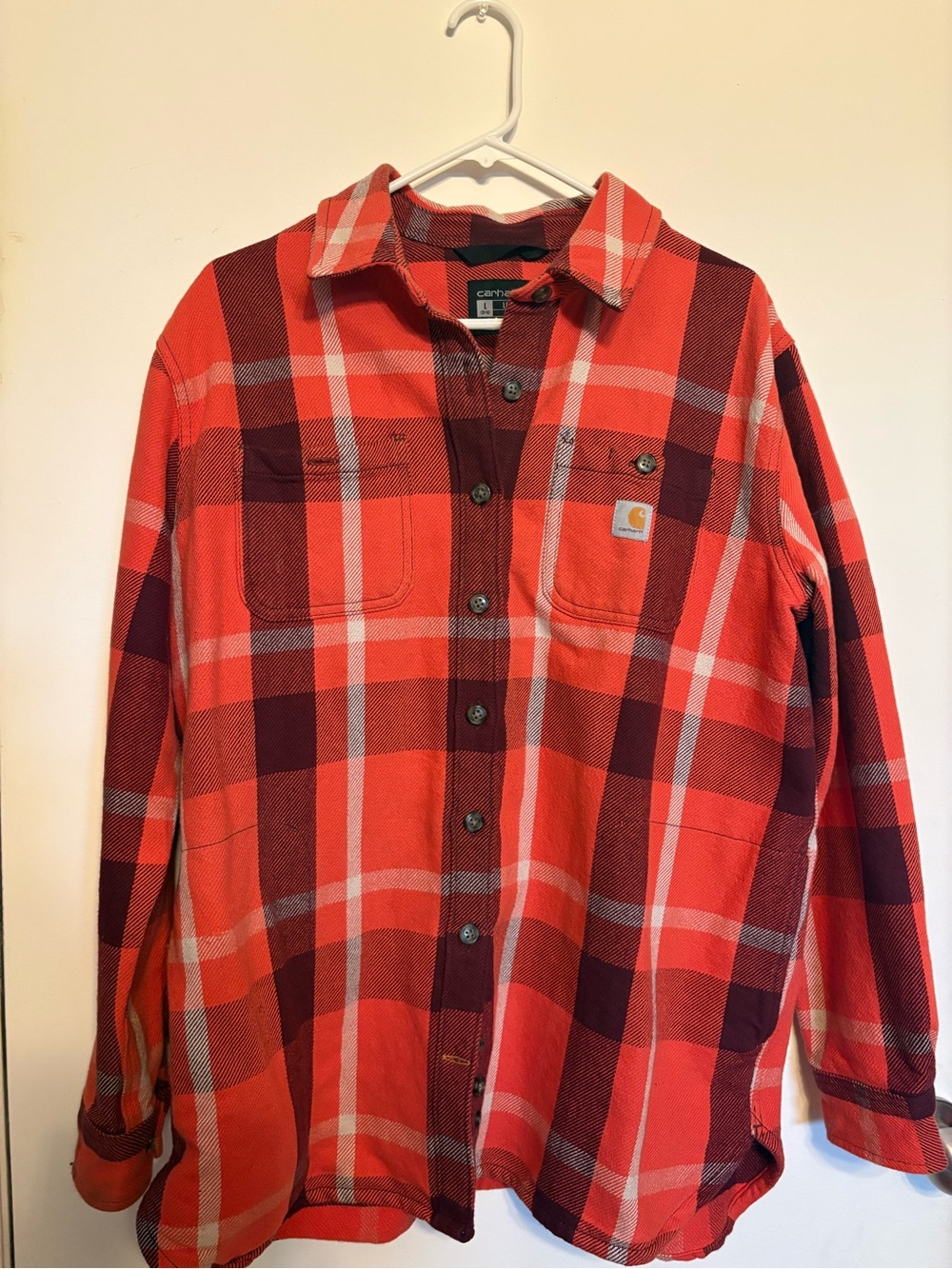 Carhartt Orange and Maroon Plaid Lightweight Shirt Jacket